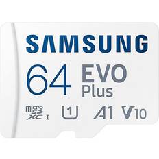 64 GB - microSDXC Minnekort Samsung Evo Plus microSDXC Class 10 UHS-I U1 V10 A1 130/130MB/s 64GB +SD Adapter