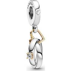 Gold Charms & Anhänger Pandora Two-tone Wedding Rings Dangle Charm - Silver/Gold/Transparent