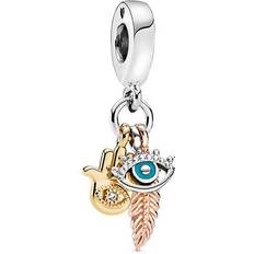 Gold - Silver Charms & Pendants Pandora Hamsa All-seeing Eye & Feather Spirituality Dangle Charm - Silver/Gold/Rose Gold/Blue/Transparent
