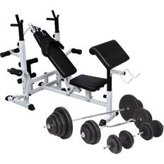 Weight Plates Exercise Bench Set vidaXL Weight Bench with Weight Stand Barbell and Dumbbell Set 120kg