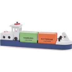 Båter på salg New Classic Toys 10904 Wooden Barge with 2 Contaienrs for Preschool Age Toddlers Boys Girls, Multicolour
