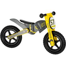 Tre Balansesykler Small Foot 10739 Wooden Walking Bike in Motocross Design, Triple-Adjustable seat with Soft Saddle, Trains The Balance