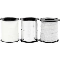 Creativ Company Curling Ribbon, W: 10 mm, silver, glitter silver, white, 3x15 m/ 1 pack