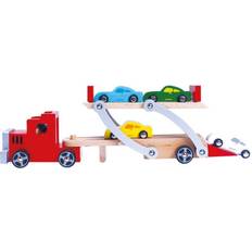 Bino 84075 Large Transporter Inlcluding 4 Wooden Vehicles. Colourful Tranporter Lorry for Children from 36 Months. Car Carrier Truck Toy Dimensions 37,5x8,5x13,5 cm, Multicolour