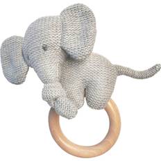 Nattou Leker Nattou Wooden Teething Ring, with Cuddly Toy, Tembo Collection, 17 x 15 cm, Grey/Wood