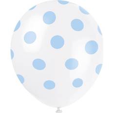 Blå Ballonger Unique Party 12" Rubber Baby Blue Polka Dot Balloons, Pack Of 6 polka balloons dot party blue 6 spotty 12 Rubber baby helium quality pink