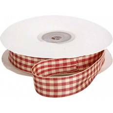 Satengbånd Creativ Company Checked Ribbon, W: 20 mm, antique red/white, 25 m/ 1 roll