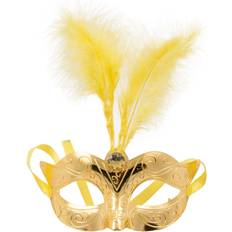 Creative Eye Mask Metallic Gold with Feathers