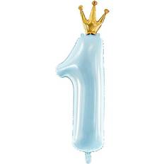 Blå Ballonger PartyDeco XXL Number 1 Foil Balloon with Golden Crown for Your Child's First Birthday (Blue)