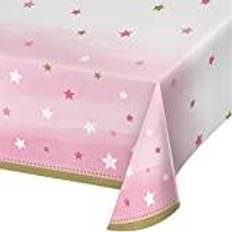 Creative Converting Pink One Little Star Plastic Tablecover-1 Pc, 54" x 102"