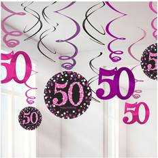 Amscan 9900613 50th Birthday Glittery Pink Hanging Swirl Decorations(12 Piece) -1 Pack