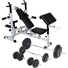 Weight Plates Exercise Bench Set vidaXL Weight Bench With Weight Rack Barbell And Dumbbell Set 90 kg