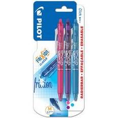Pilot Frixion Clicker Retractable Rollerball Pen Erasable Medium 0.4 mm Assorted Pack of 3