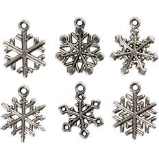 Creotime Snowflake, H: 20 mm, hole size 1,5 mm, antique silver, 18 asstd. 1 pack