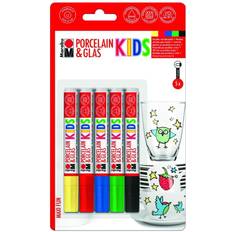 Marabu 012500000083 – Porcelain & Glass Painter Kids, Maxi Fun Set with 5 Colours, Porcelain and Glass Paint Pens for Children, Easy Painting, Dishwasher Safe After Burning, Tip 1 3 mm