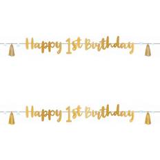 Amscan 9910304 9910304-Blue & Gold Happy 1st Birthday Foil Banner-1.8m, Blue