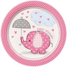 Unique Party 41654 17.1 cm Pink Elephant Baby Shower Plates, Pack of 8