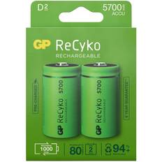 Batterier - D (LR20) - Oppladbare standardbatterier Batterier & Ladere GP Batteries ReCyko NiMH 5700mAh D 2-pack