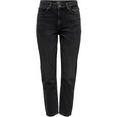 Only Emily Life Hw Ank Straight Fit Jeans - Black/Black Denim