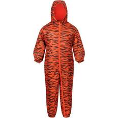 Fleecefutter Regenoveralls Regatta Kid's Printed Splat II Waterproof Puddle Suit - Blaze Orange Tiger