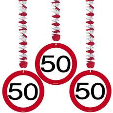 Folat Traffic Sign 50th Party Hanging decor Pack of 3, 3 Traffic Sign Designs on foil spiral hanging decorations