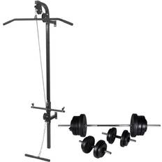 vidaXL Wall Mounted Power Tower with Barbell & Dumbbell Set 60.5kg