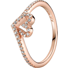 Pandora Sparkling Wishbone Heart Ring - Rose Gold/Transparent