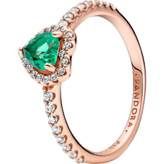 Rose Gold Jewelry Pandora Sparkling Elevated Heart Ring - Rose Gold/Green/Transparent