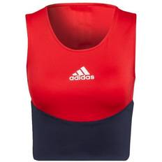 adidas Designed To Move Colorblock 3-Stripes Crop Top - Vivid Red/Legend Ink/White