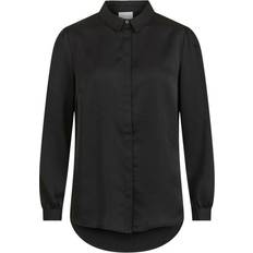Vila Long Sleeve Satin Shirt - Black
