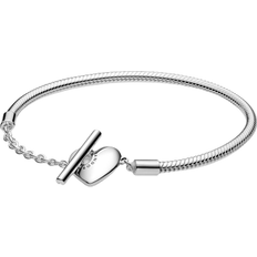 T bar Pandora Moments Heart T-Bar Snake Chain Bracelet - Silver