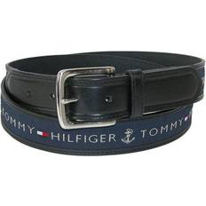 Cotton Belts Tommy Hilfiger Anchor Logo Ribbon Inlay Leather Belt - Black/Navy
