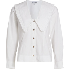 Ganni Clothing Ganni Poplin V-Neck Shirt - Bright White