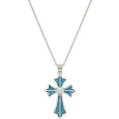 Opal Jewelry Montana Silversmiths River of Lights Pond of Faith Cross Necklace - Silver/Transparent/Turquoise