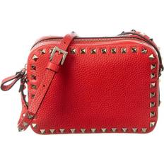 Valentino Rockstud Grainy Leather Camera Bag - Red