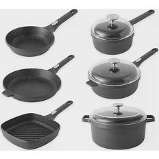 Berghoff GEM Stay Cool 9-Piece Cast Aluminum Nonstick Cookware Set in Black Cookware Set with lid 9 Parts