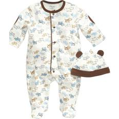 Nightwear Children's Clothing Little Me Cute Puppies Footed One-Piece & Hat - White Print (LBQ02023N)