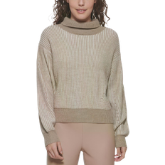 DKNY Turtleneck Contrast Sweater - Mushroom/Ivory