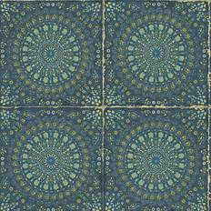 Boho Rhapsody Navy Blue and Dandelion Mandala Boho Tile Unpasted Wallpaper