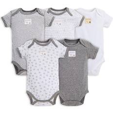 Burt's Bees Baby Bee Essentials Organic Short Sleeve Grey Baby Bodysuits 5pcs - Heather Grey (LY11172)