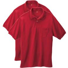 Hanes CottonBlend EcoSmart Jersey Polo with Pocket 2-Pack - Deep Red