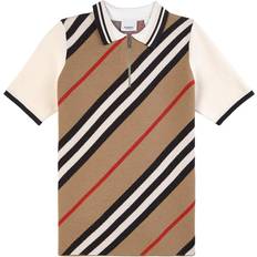 Reißverschluss Poloshirts Burberry Kid's Icon Stripe Wool Blend Polo Shirt - Beige (P00577488)