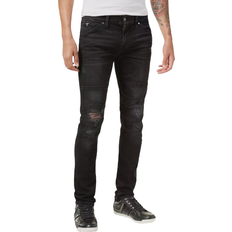 Guess Men Jeans Guess Men's Low Rise Slim Fit Tapered Leg Moto Jeans - Encore Wash Black W/ Destroy