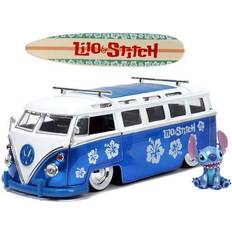 Buses Jada 1:24 Scale Hollywood Rides 1962 Volkswagen Bus with Stitch Figure Blue/Beige/White One-Size