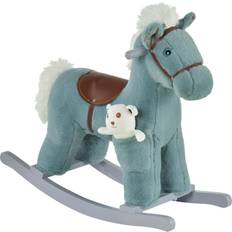 Child on rocking horse Qaba Kids Plush Ride-On Rocking Horse Toy Dinosaur Ride on Rocker with Plush Toy Realistic Sounds for Child 18-36 Months