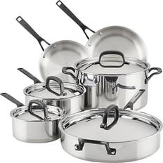 Stainless Steel Cookware Sets KitchenAid 5-Ply Clad Cookware Set with lid 10 Parts