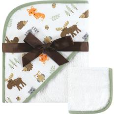 Hudson Baby Print Woven Hooded Towel and Washcloth Woodland