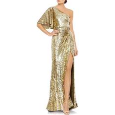 Mac Duggal Long Dresses Mac Duggal One-Shoulder Bell Sleeve Sequin Gown - Gold