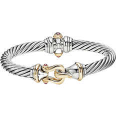 David Yurman Cable Buckle Bracelet - Gold/Silver/Rhodolite Garnet