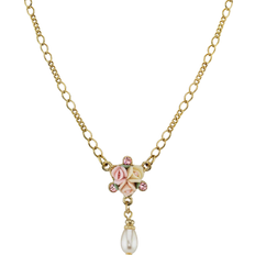 1928 Jewelry Rose Simulated Teardrop Necklace - Gold/Pearl/Pink